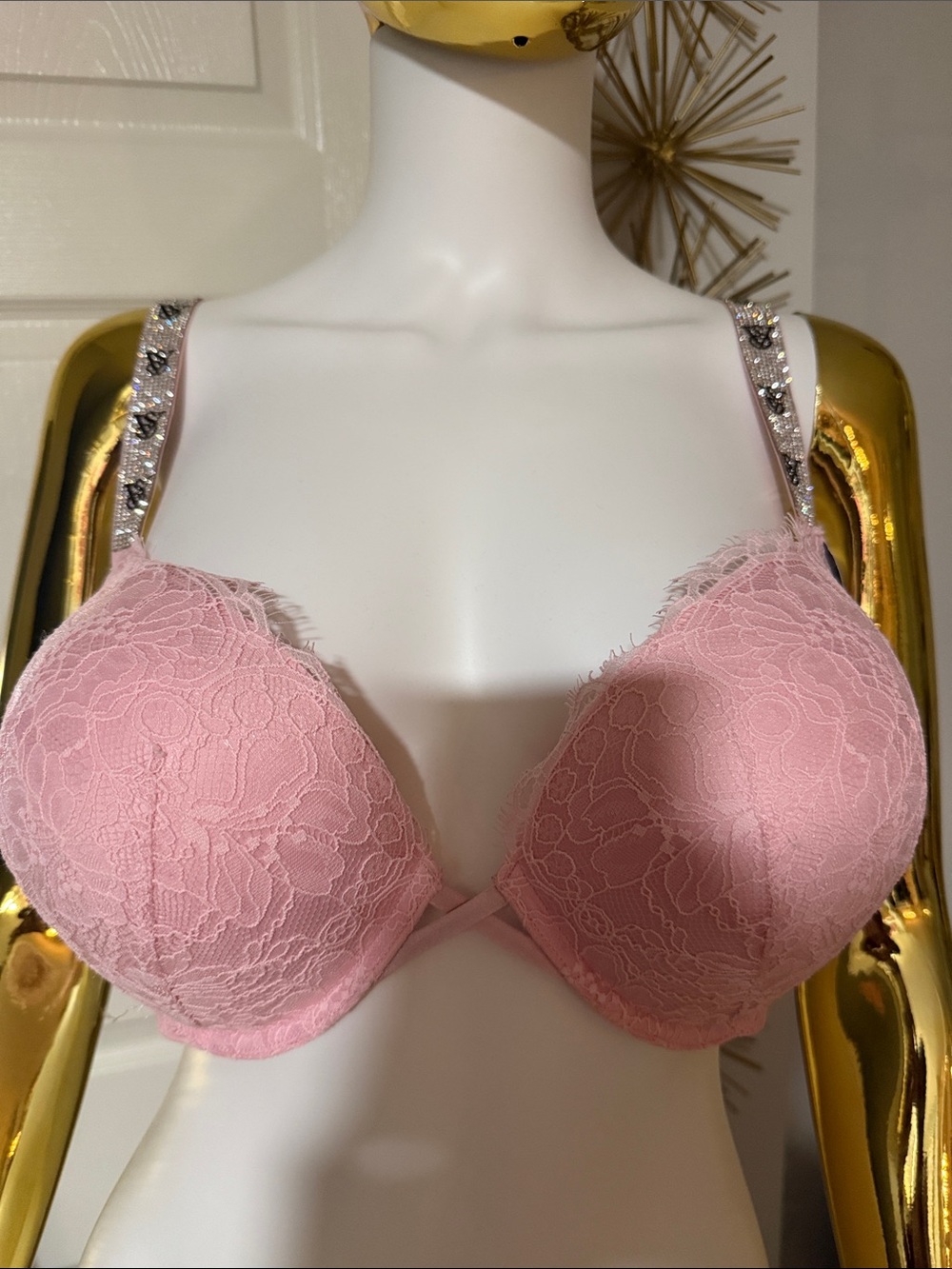 Victoria's Secret Pink Lace Push-Up Bra with Embellished Straps